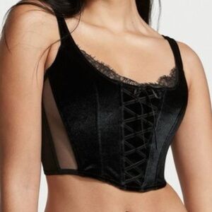 NWOT Victoria’s Secret Corset Top in Black Velvet and Lace Bustier Top